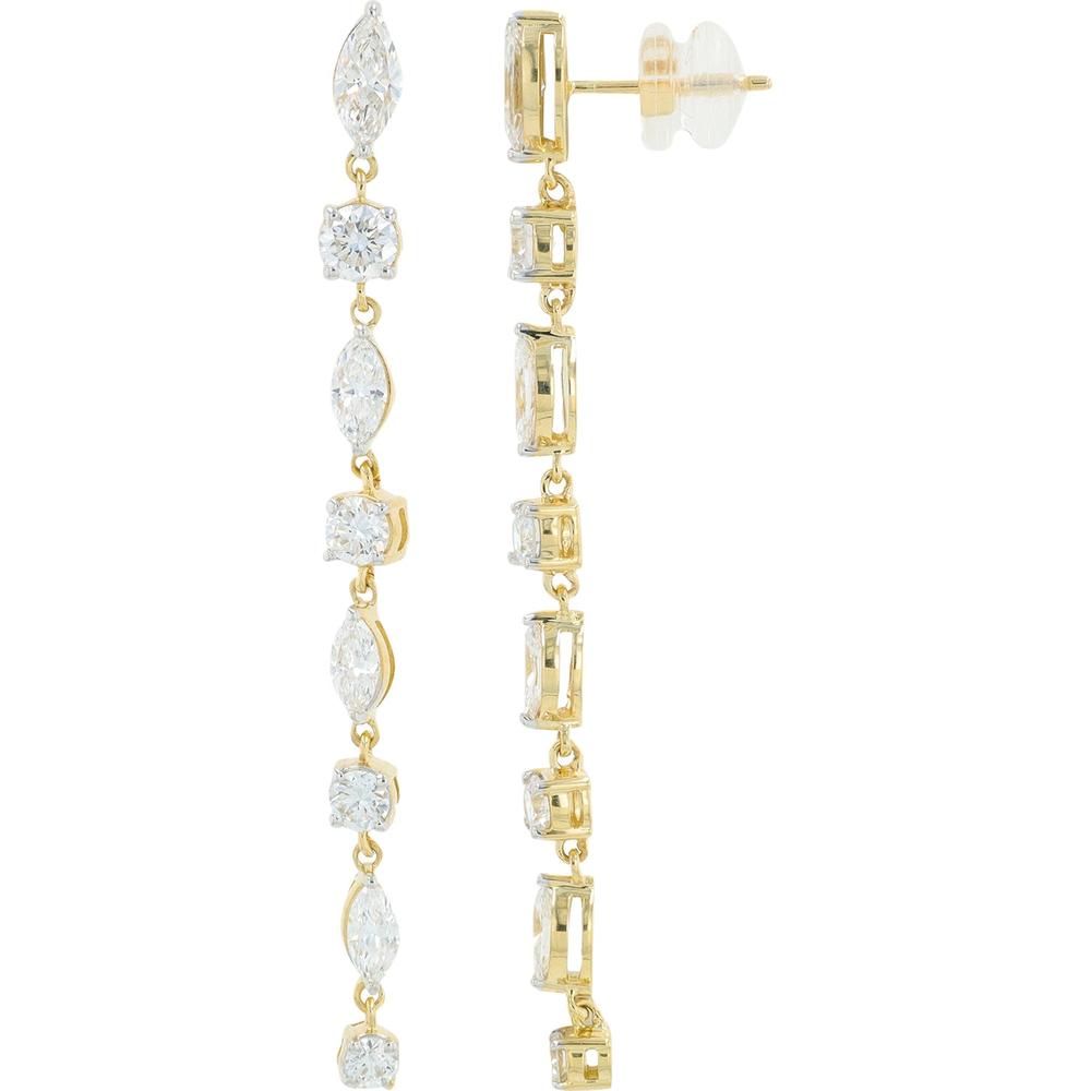 14K Yellow Gold 2.25 Carat Total Weight Lab Grown Diamond Drop Earrings - Marquise and Square Cut Design