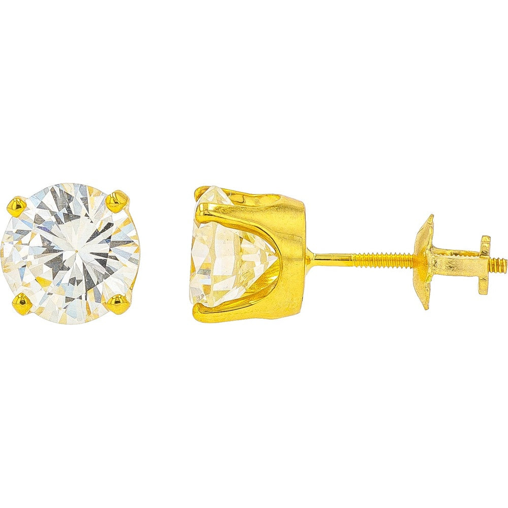 14K Yellow Gold 2.28 Carat Total Weight Round Brilliant Cut Diamond Stud Earrings with Secure Screw Backs
