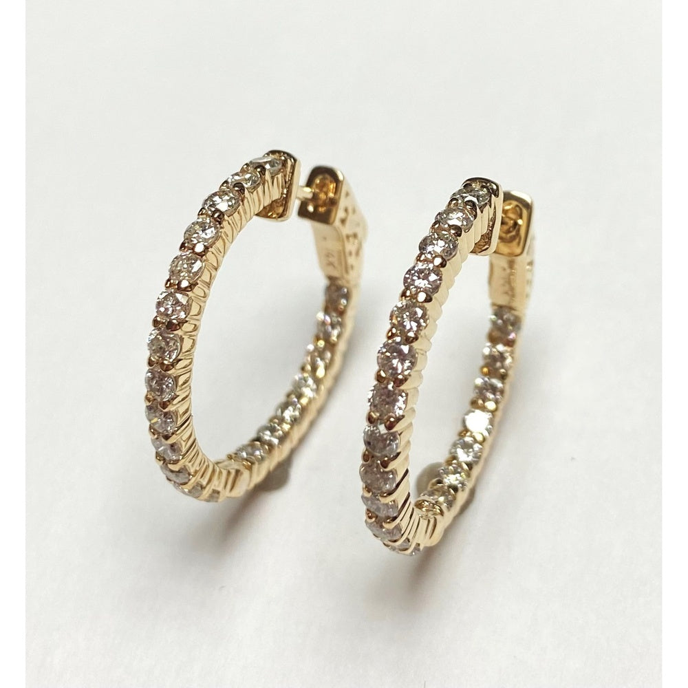 14K Yellow Gold 2.30 Carat Total Diamond Weight Round Diamond Prong Set Hoop Earrings with Milgrain Detail by Auriventus