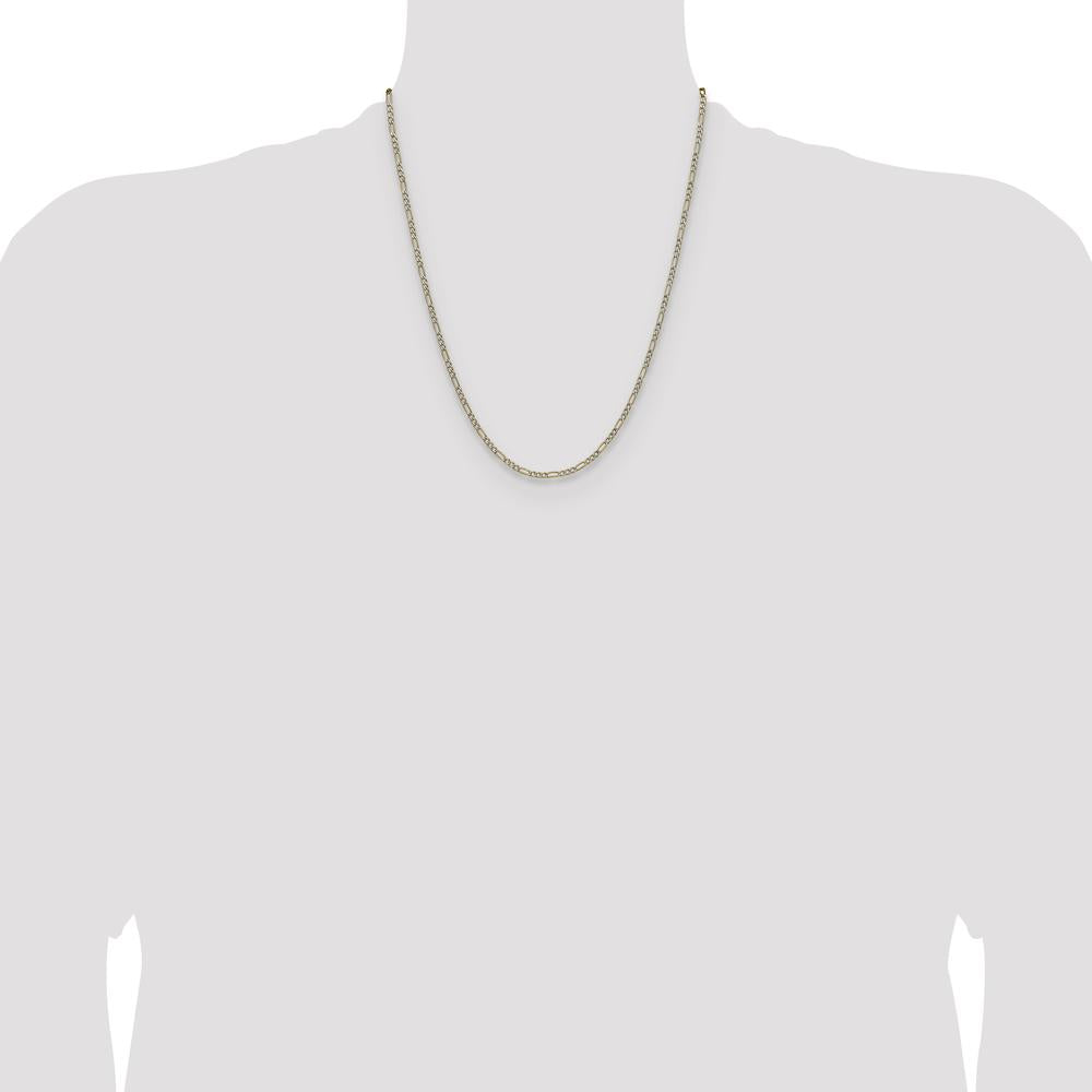 14K Yellow Gold 2.3mm Semi-Solid Figaro Chain Necklace with Rhodium Pavé Accents - 22 Inches by Oro Pregiato