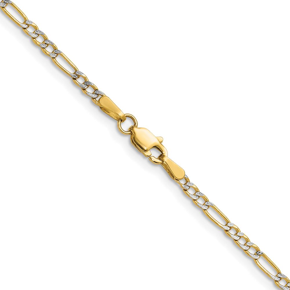 14K Yellow Gold 2.3mm Semi-Solid Rhodium Pavé Figaro Chain Necklace - 16 Inches by Oro Pregiato