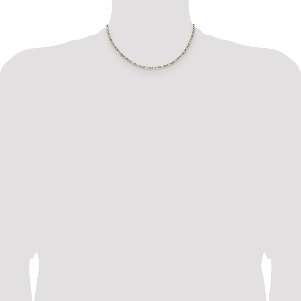 14K Yellow Gold 2.3mm Semi-Solid Rhodium Pavé Figaro Chain Necklace - 16 Inches by Oro Pregiato
