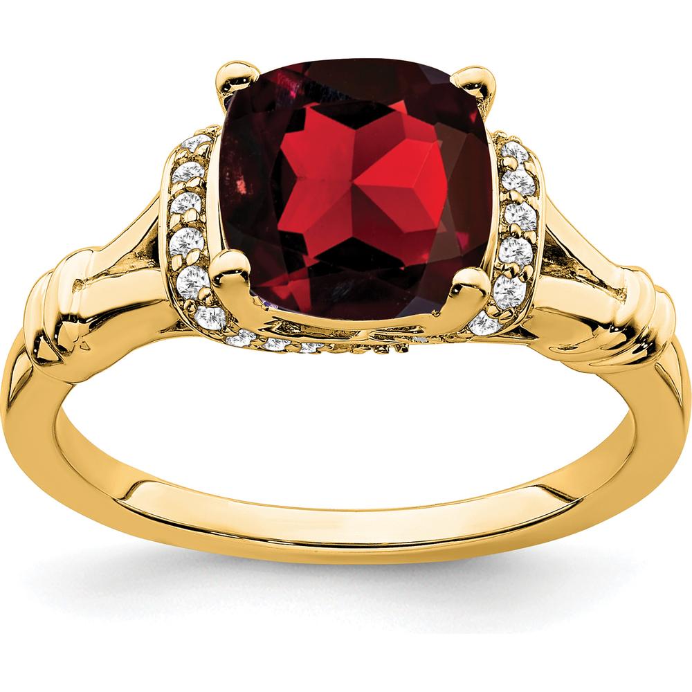 14K Yellow Gold 2.5 Carat Cushion Cut Garnet and 26 Round Diamond Ring by 0