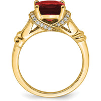 14K Yellow Gold 2.5 Carat Cushion Cut Garnet and 26 Round Diamond Ring by 0