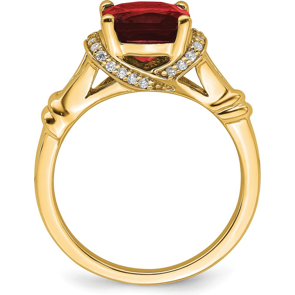 14K Yellow Gold 2.5 Carat Cushion Cut Garnet and 26 Round Diamond Ring by 0