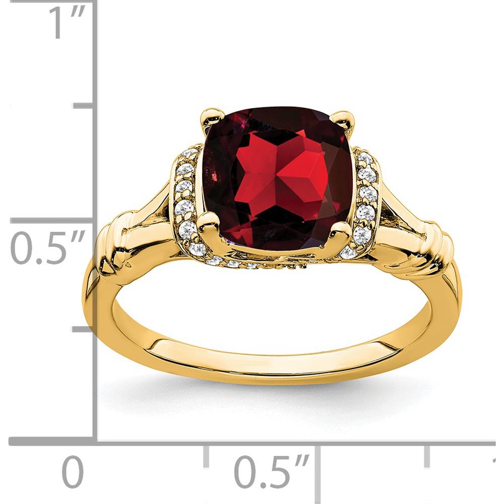 14K Yellow Gold 2.5 Carat Cushion Cut Garnet and 26 Round Diamond Ring by 0