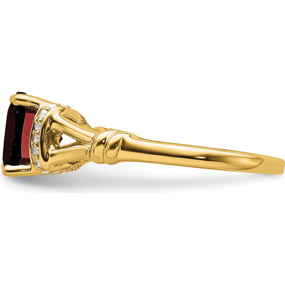 14K Yellow Gold 2.5 Carat Cushion Cut Garnet and 26 Round Diamond Ring by 0