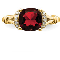 14K Yellow Gold 2.5 Carat Cushion Cut Garnet and 26 Round Diamond Ring by 0