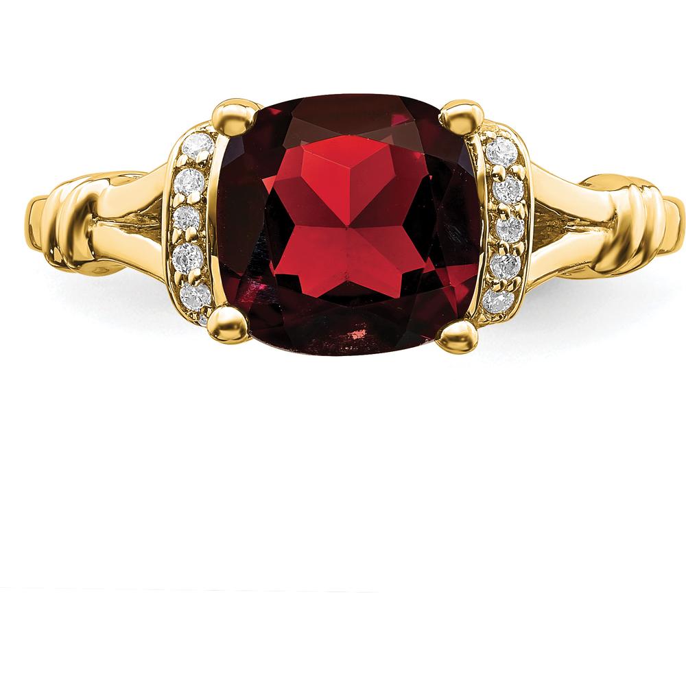 14K Yellow Gold 2.5 Carat Cushion Cut Garnet and 26 Round Diamond Ring by 0