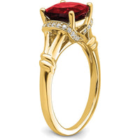 14K Yellow Gold 2.5 Carat Cushion Cut Garnet and 26 Round Diamond Ring by 0