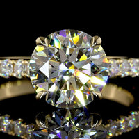 14K Yellow Gold 2.50 Carat Round Brilliant Cut Lab Diamond Solitaire Shank Ring with Pavé Set Diamond Band - 3.19 Carat Total Diamond Weight - Covaloro Fine Jewelry