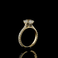 14K Yellow Gold 2.50 Carat Round Brilliant Cut Lab Diamond Solitaire Shank Ring with Pavé Set Diamond Band - 3.19 Carat Total Diamond Weight - Covaloro Fine Jewelry