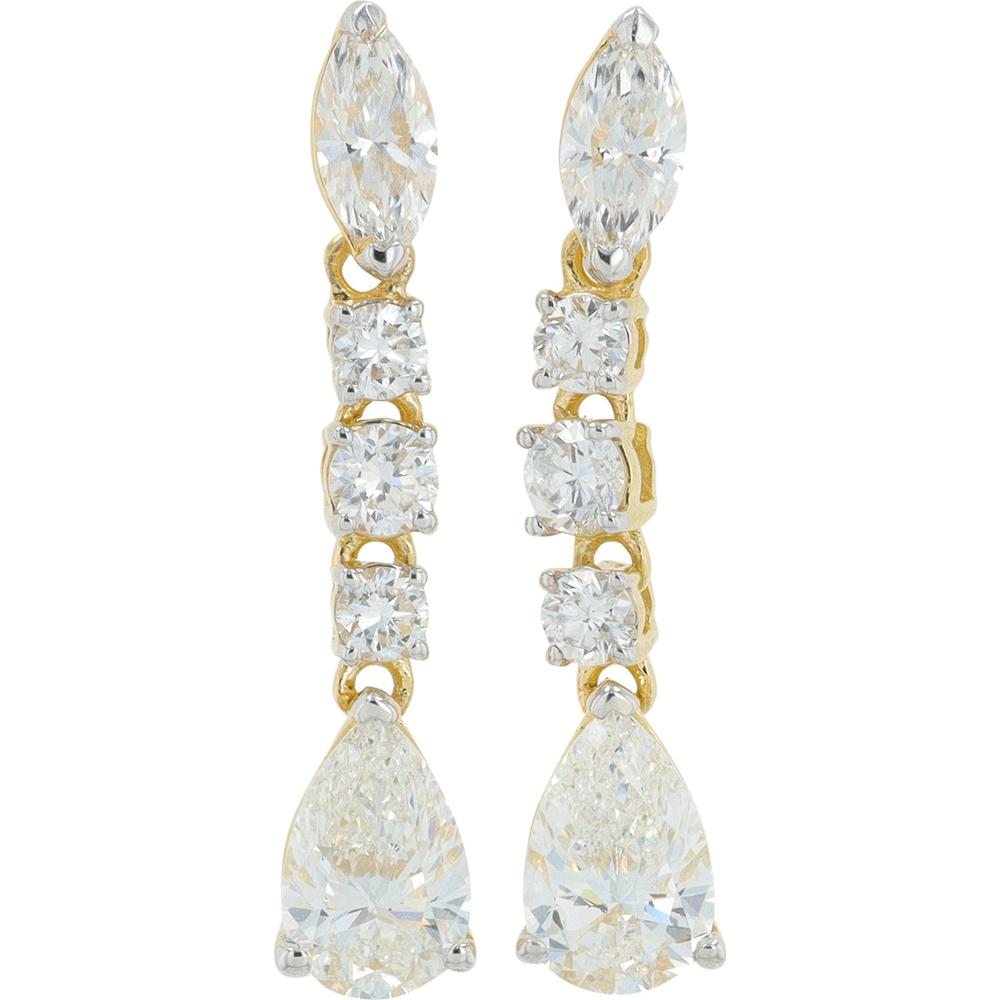 14K Yellow Gold 2.50 Carat Total Lab Grown Diamond Drop Earrings with Marquise, Round, and Pear Stones