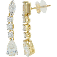 14K Yellow Gold 2.50 Carat Total Lab Grown Diamond Drop Earrings with Marquise, Round, and Pear Stones