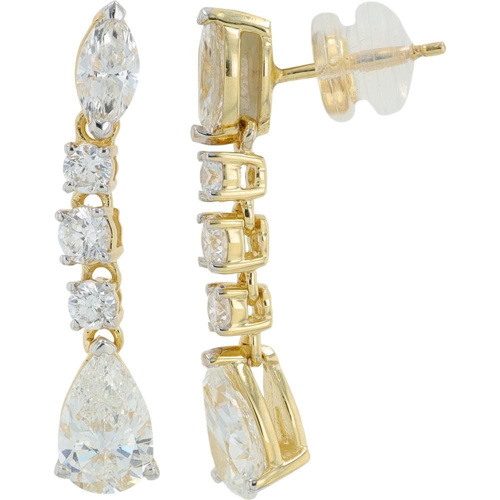 14K Yellow Gold 2.50 Carat Total Lab Grown Diamond Drop Earrings with Marquise, Round, and Pear Stones