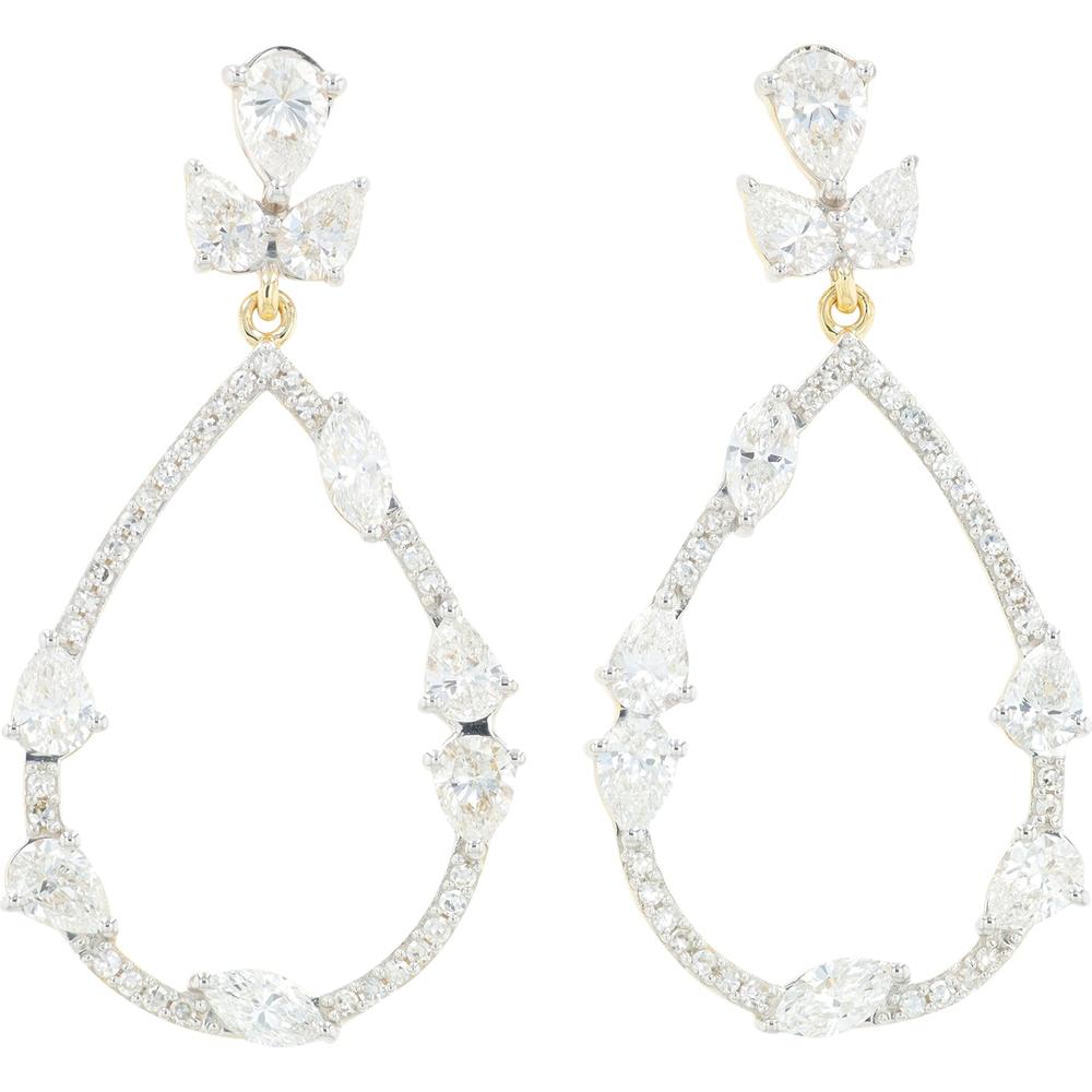 14K Yellow Gold 2.50 Carat Total Lab Grown Diamond Drop Earrings with Pear and Marquise Accents