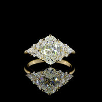 14K Yellow Gold 2.53 Carat Oval Cut Lab Diamond Special Ring with Marquise and Pear Shaped Side Stones - IGI Certified E-F Color VVS2 Clarity - Covaloro Fine Jewelry