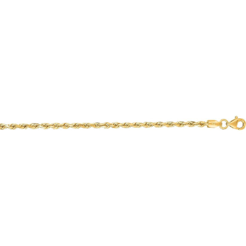 14K Yellow Gold 2.5mm Diamond Cut Rope Chain Necklace - 22" with Lobster Lock by Orozza Fine Jewelry