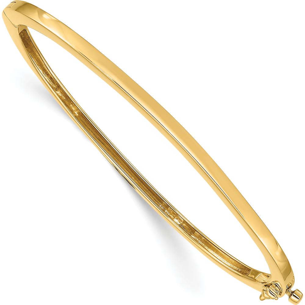 14K Yellow Gold 2.5mm Polished Solid Hinged Oval Bangle Bracelet with Box Catch and Safety Clasp by Oro Pregiato