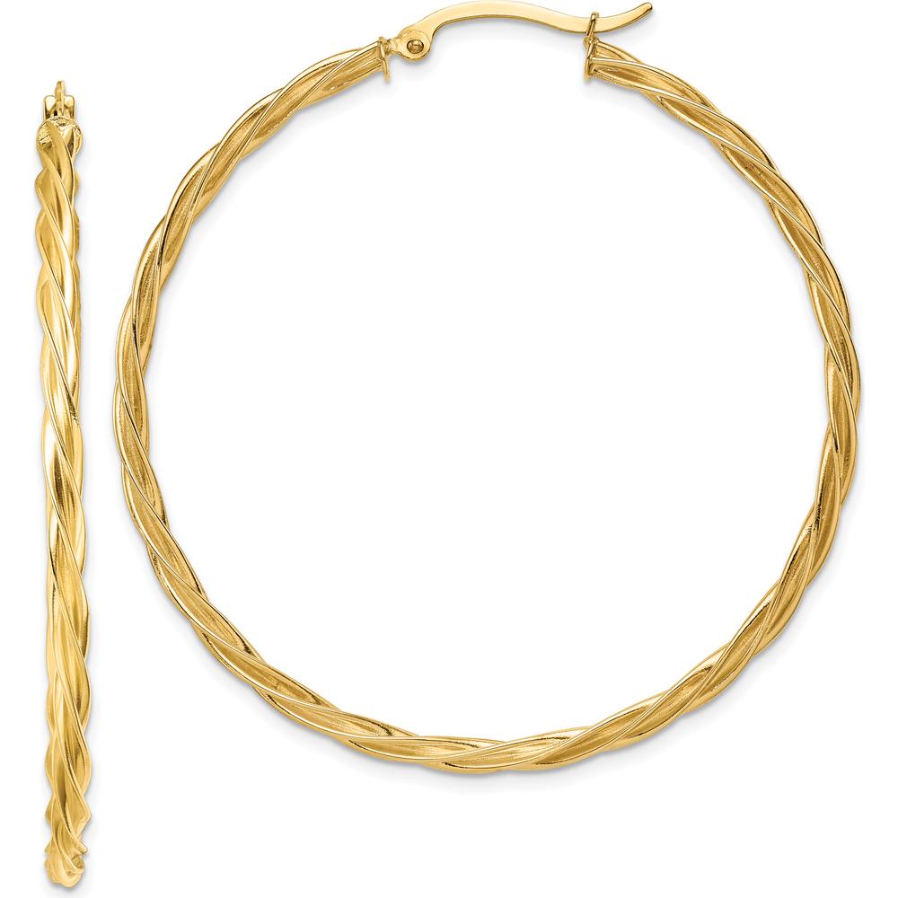 14K Yellow Gold 2.5mm Polished Twisted Large Hoop Earrings by 0