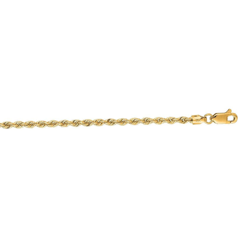 14K Yellow Gold 2.5mm Rope Chain Necklace with Lobster Clasp - 20" by Orozza Fine Jewelry