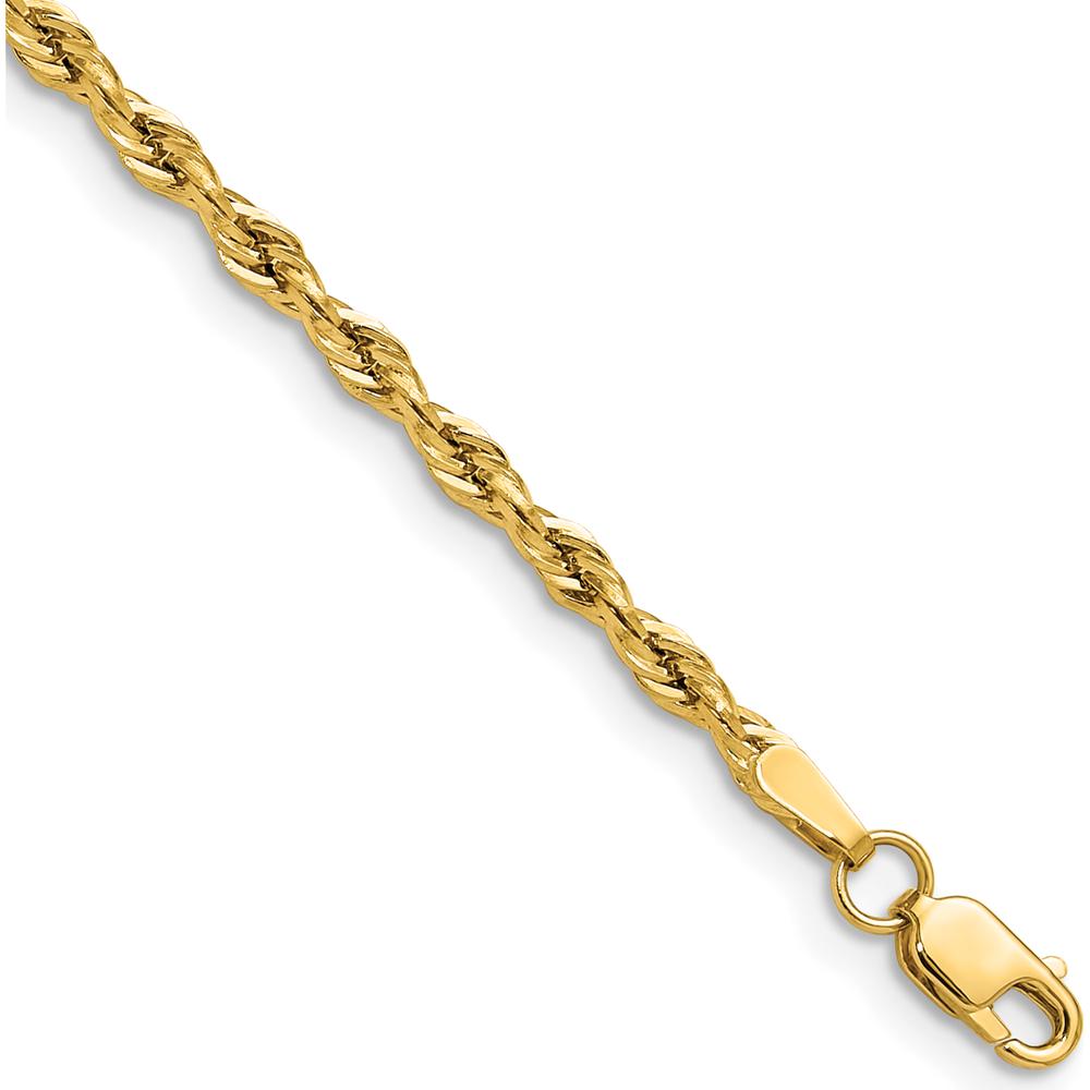 14K Yellow Gold 2.5mm Semi-Solid Rope Chain Anklet - 9 Inch Length by Oro Pregiato