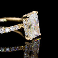 14K Yellow Gold 2.65 Carat Total Weight Radiant Cut Lab Diamond Ring with D VS1 Center Stone and Pave Brilliant Cut Band Details - GIA Certified - Covaloro Fine Jewelry