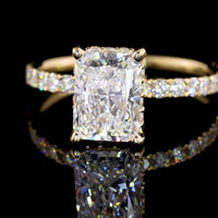 14K Yellow Gold 2.65 Carat Total Weight Radiant Cut Lab Diamond Ring with D VS1 Center Stone and Pave Brilliant Cut Band Details - GIA Certified - Covaloro Fine Jewelry