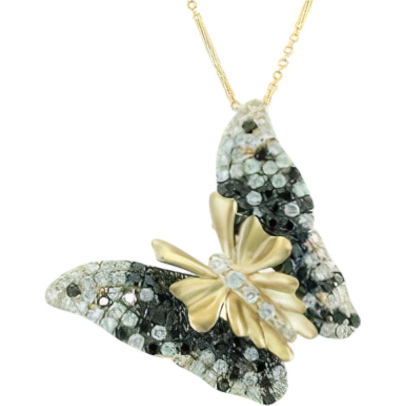 14K Yellow Gold 2.74 Carat Diamond Butterfly Pendant with Pavé Wings on 18-Inch Chain