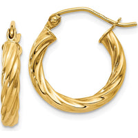 14K Yellow Gold 2.75mm Polished Twisted Hoop Earrings - 10mm Length by 0