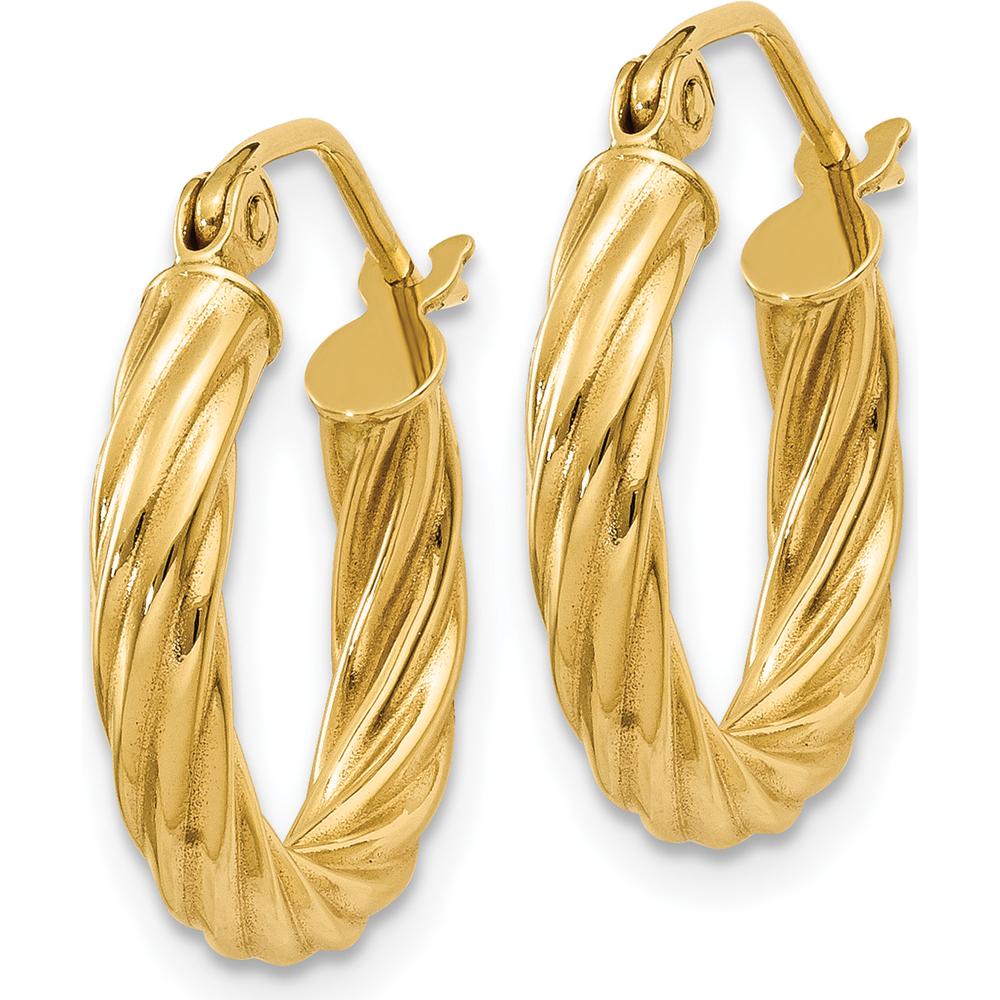 14K Yellow Gold 2.75mm Polished Twisted Hoop Earrings - 10mm Length by 0