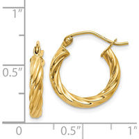 14K Yellow Gold 2.75mm Polished Twisted Hoop Earrings - 10mm Length by 0