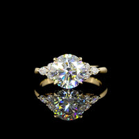 14K Yellow Gold 2.76cttw Round Brilliant Cut Lab Diamond Ring with Marquise and Round Accents - E VVS2 Center - Covaloro Fine Jewelry