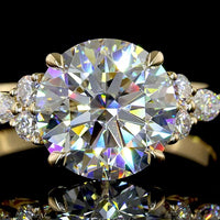 14K Yellow Gold 2.76cttw Round Brilliant Cut Lab Diamond Ring with Marquise and Round Accents - E VVS2 Center - Covaloro Fine Jewelry