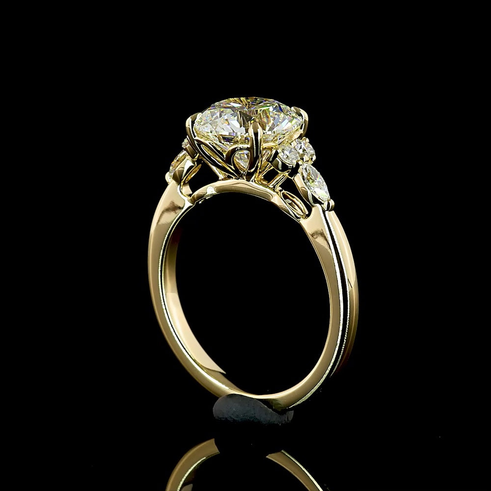 14K Yellow Gold 2.76cttw Round Brilliant Cut Lab Diamond Ring with Marquise and Round Accents - E VVS2 Center - Covaloro Fine Jewelry
