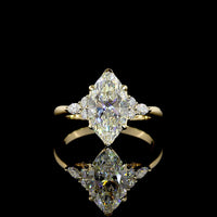 14K Yellow Gold 2.77 Carat Marquise Cut Lab Diamond Ring with Marquise and Round Side Stones - F VS2 Center - Covaloro Fine Jewelry