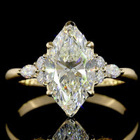 14K Yellow Gold 2.77 Carat Marquise Cut Lab Diamond Ring with Marquise and Round Side Stones - F VS2 Center - Covaloro Fine Jewelry