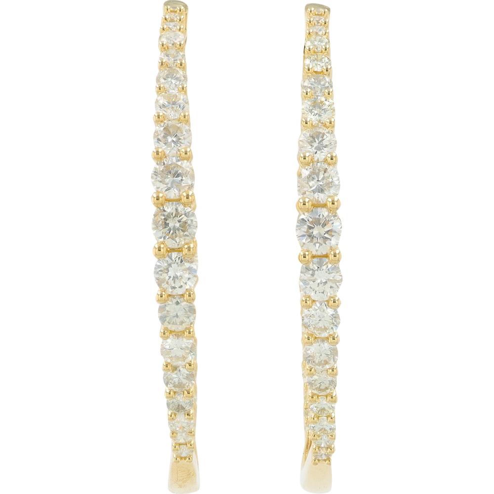 14K Yellow Gold 2 Carat Diamond Inside-Out Hoop Earrings - 1.25" Diameter