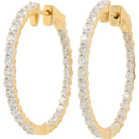 14K Yellow Gold 2 Carat Diamond Inside - Out Medium Hoop Earrings - 2.00 Carat Total Diamond Weight