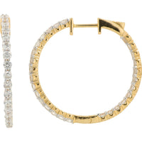 14K Yellow Gold 2 Carat Diamond Inside - Out Medium Hoop Earrings - 2.00 Carat Total Diamond Weight