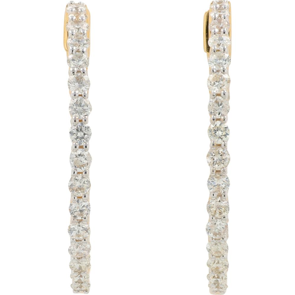 14K Yellow Gold 2 Carat Diamond Inside - Out Medium Hoop Earrings - 2.00 Carat Total Diamond Weight