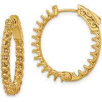 14K Yellow Gold 2 Carat In/Out Oval Hoop Earrings with Safety Clasp Closure by Oro Pregiato