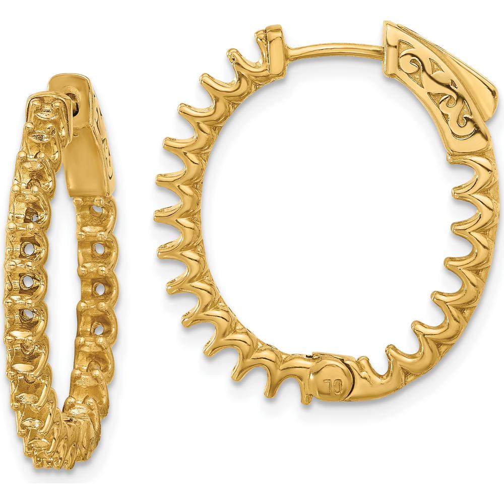 14K Yellow Gold 2 Carat In/Out Oval Hoop Earrings with Safety Clasp Closure by Oro Pregiato