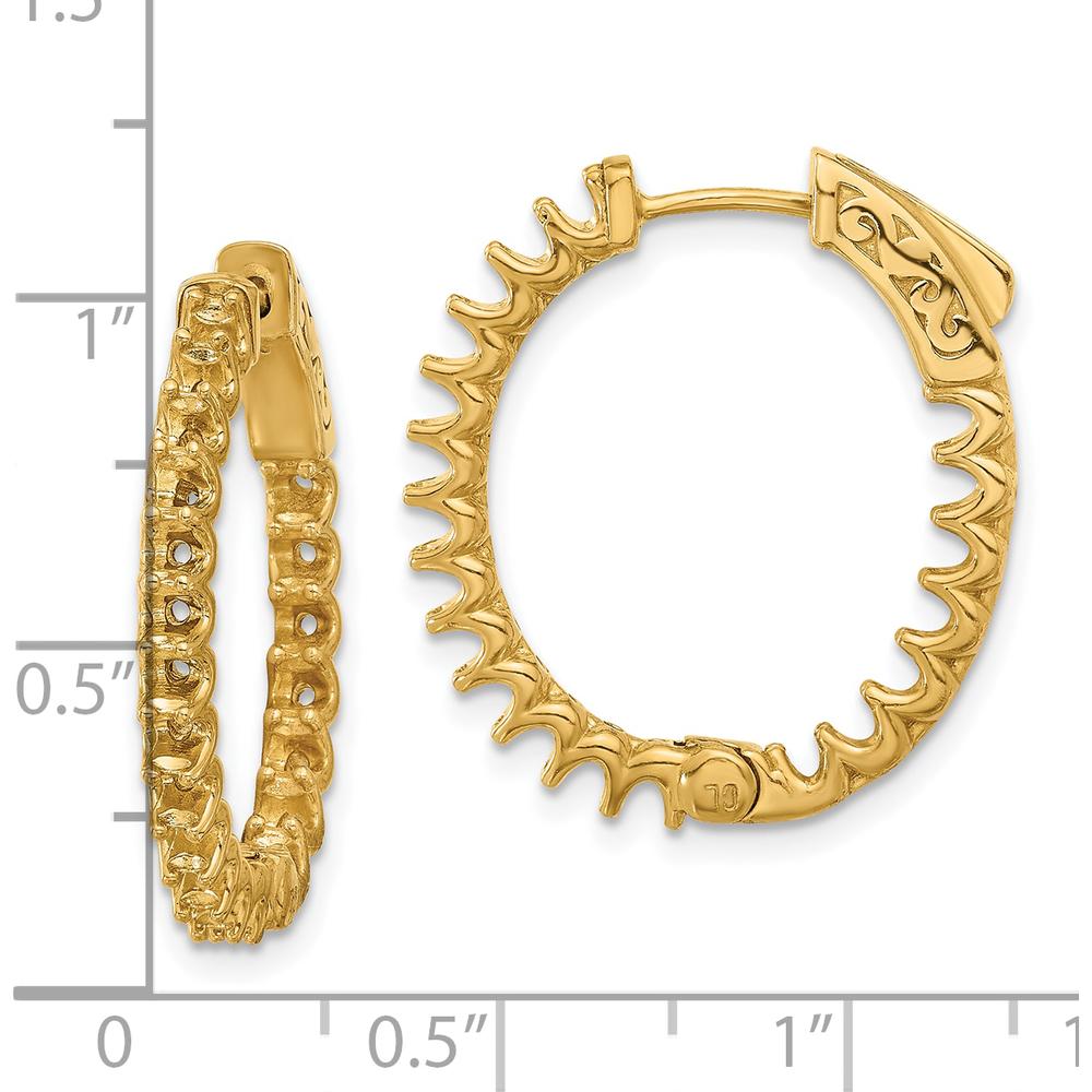 14K Yellow Gold 2 Carat In/Out Oval Hoop Earrings with Safety Clasp Closure by Oro Pregiato