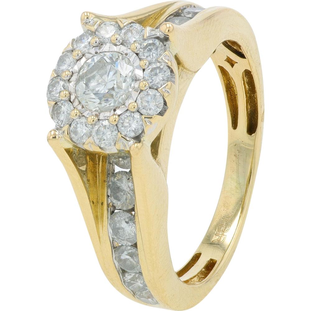 14K Yellow Gold 2 Carat Round Diamond Bridal Set with Halo and Channel Set Diamonds