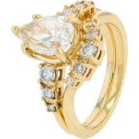 14K Yellow Gold 2 Carat Total Weight Diamond Pear Cut Bridal Set with Round Diamonds - GIA Certified