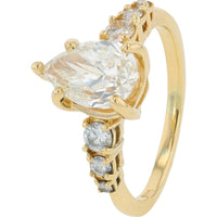 14K Yellow Gold 2 Carat Total Weight Diamond Pear Cut Bridal Set with Round Diamonds - GIA Certified