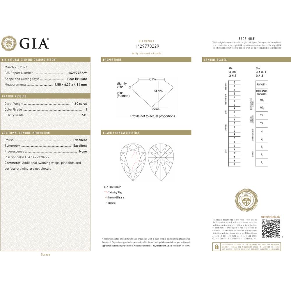 14K Yellow Gold 2 Carat Total Weight Diamond Pear Cut Bridal Set with Round Diamonds - GIA Certified