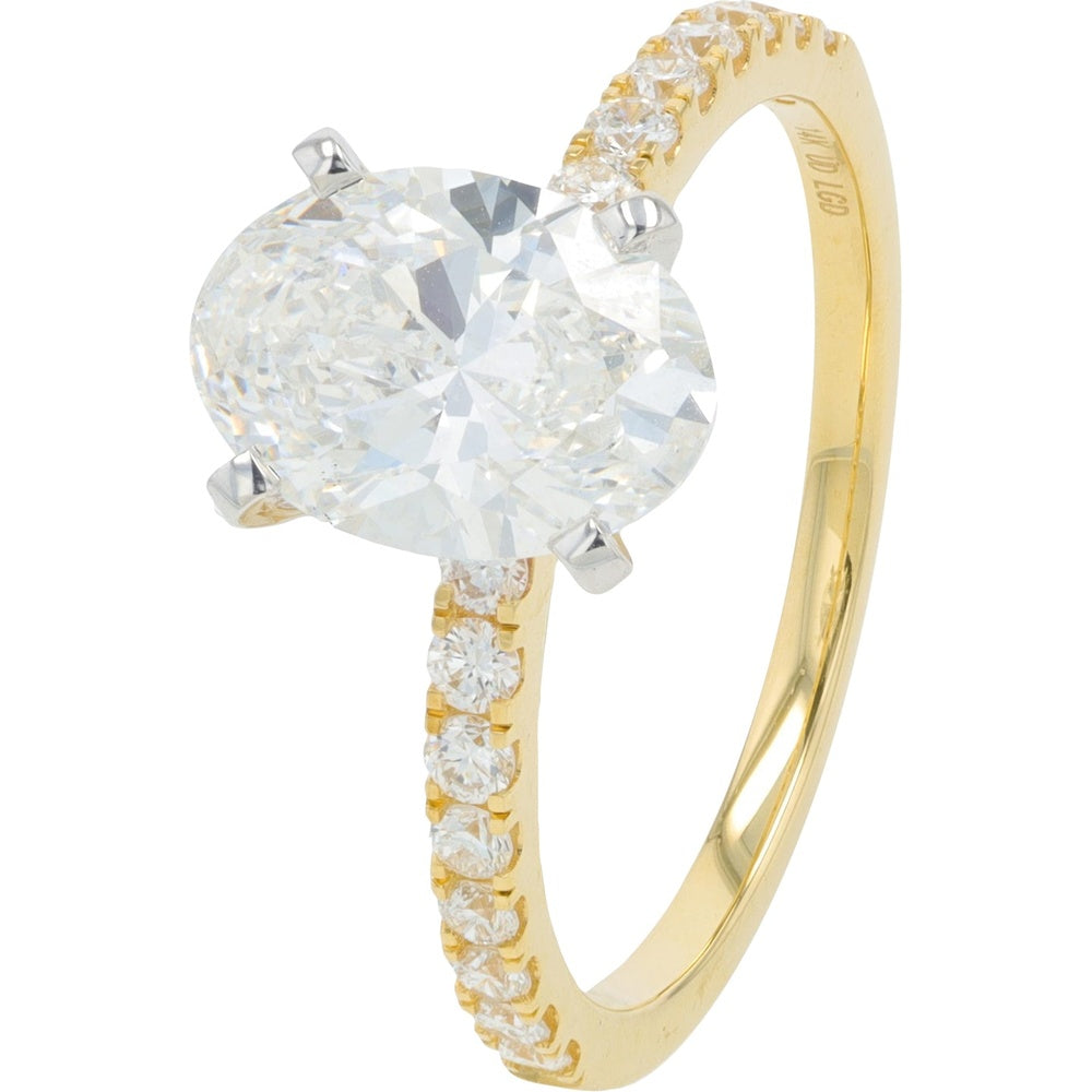 14K Yellow Gold 2 Carat Total Weight Engagement Ring with 1.75 Carat Oval Lab Grown Diamond and Accent Round Diamonds