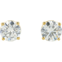 14K Yellow Gold 2 Carat Total Weight Lab Grown Diamond Stud Earrings with Four-Prong Set Round Brilliant Cut Diamonds - G Color VS1/VS2 Clarity